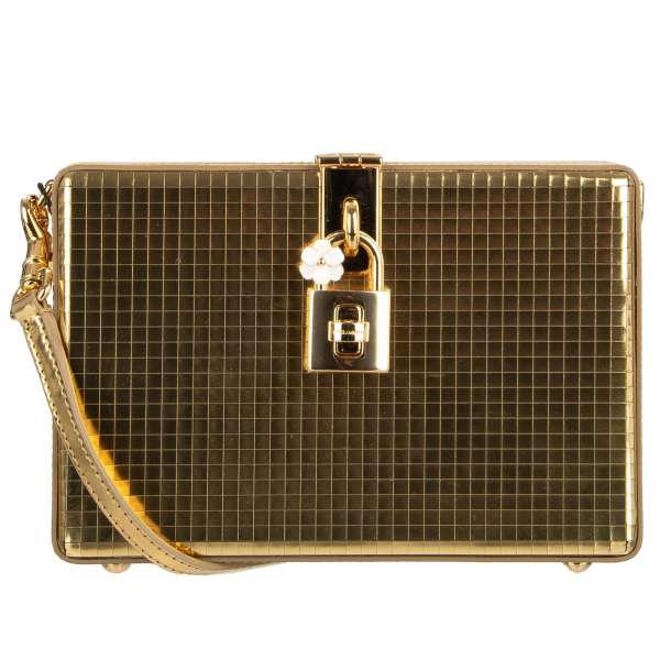 Metallic Cioccolato Box Clutch Bag / Shoulder Bag DOLCE BOX made of nappa leather with print on both sides and decorative padlock by DOLCE & GABBANA Black Label