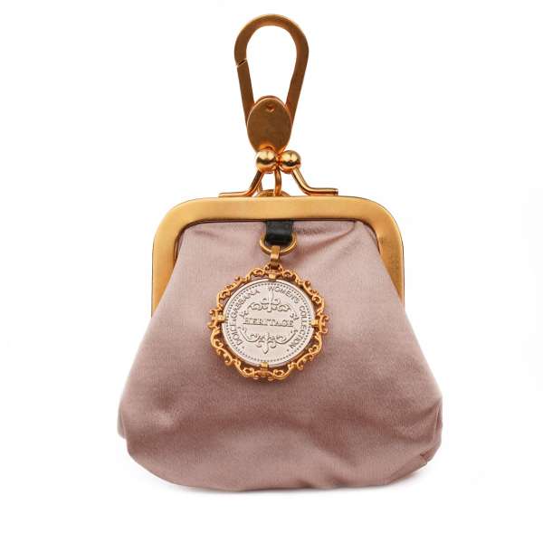 Silk Purse Key / Bag Chain Bag with metal Sicily Heritage Logo pendant in pink and gold by DOLCE & GABBANA