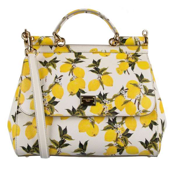 Lemon textured dauphine leather Tote / Shoulder Bag SICILY Medium incl. mirror by DOLCE & GABBANA
