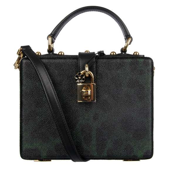 Handtasche / Schultertasche / Clutch DOLCE BOX aus Canvas und Leder mit Leo-Print, Nieten und dekorativem Schloss von DOLCE & GABBANA Black Label