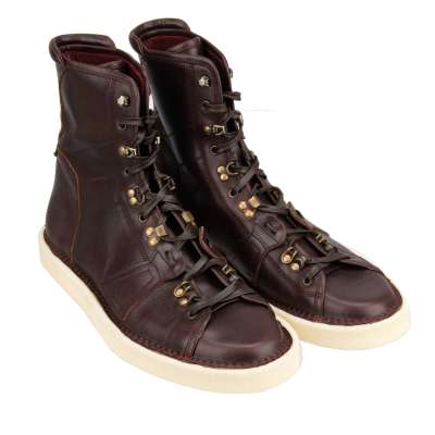 High-Top Leather Sneaker Boots with Laces Bordeaux 44 UK 10 US 11