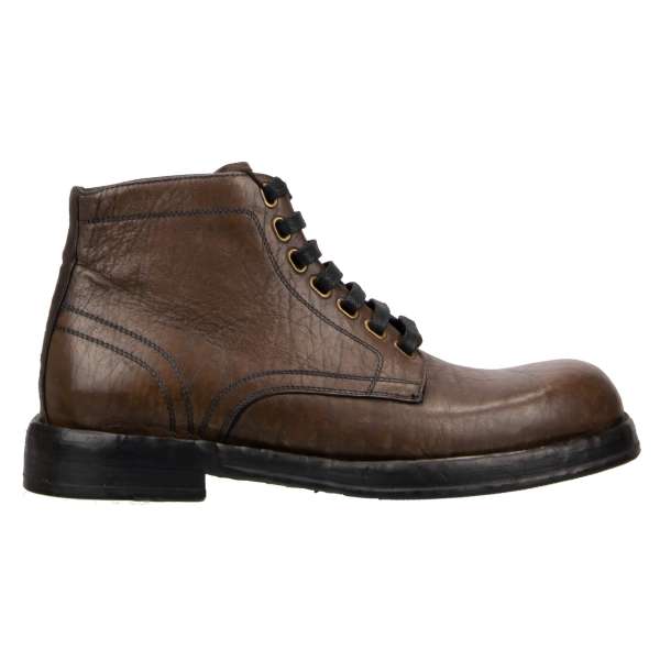 Leather Boots PERUGINO with lace closure in brown by DOLCE & GABBANA 
