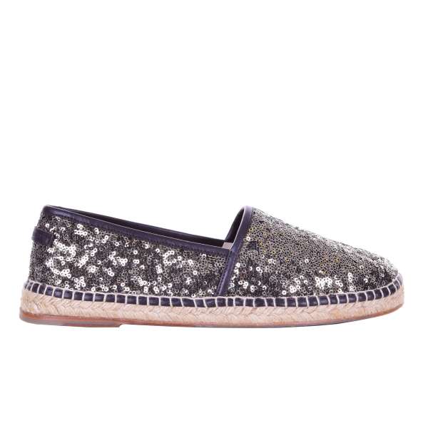 Sequins embroidered canvas Espadrilles TREMITI with leather details and logo by DOLCE & GABBANA Black Label