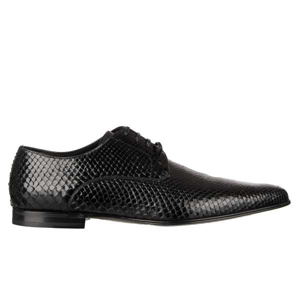 Exclusive formal pointed derby shoes JAMES BOND made of Snake Leather in black by DOLCE & GABBANA