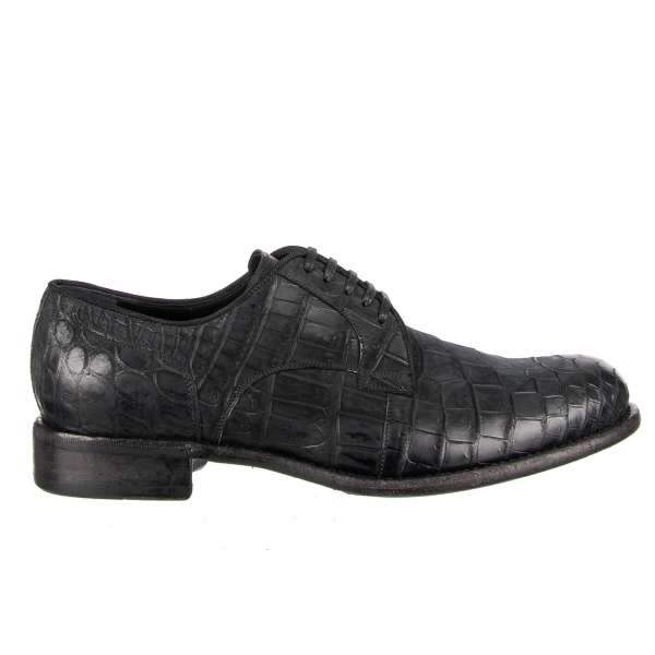 Very exclusive and rare Nubuck Crocodile leather derby shoes in black by DOLCE & GABBANA