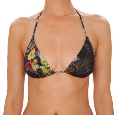 Beachwear Floral Printed Triangle Bikini Top Black