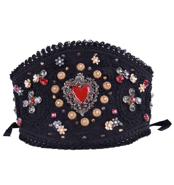 High Waisted Belt TORERO with Crystals, Passementerie and Metal Sacred Heart and by DOLCE & GABBANA