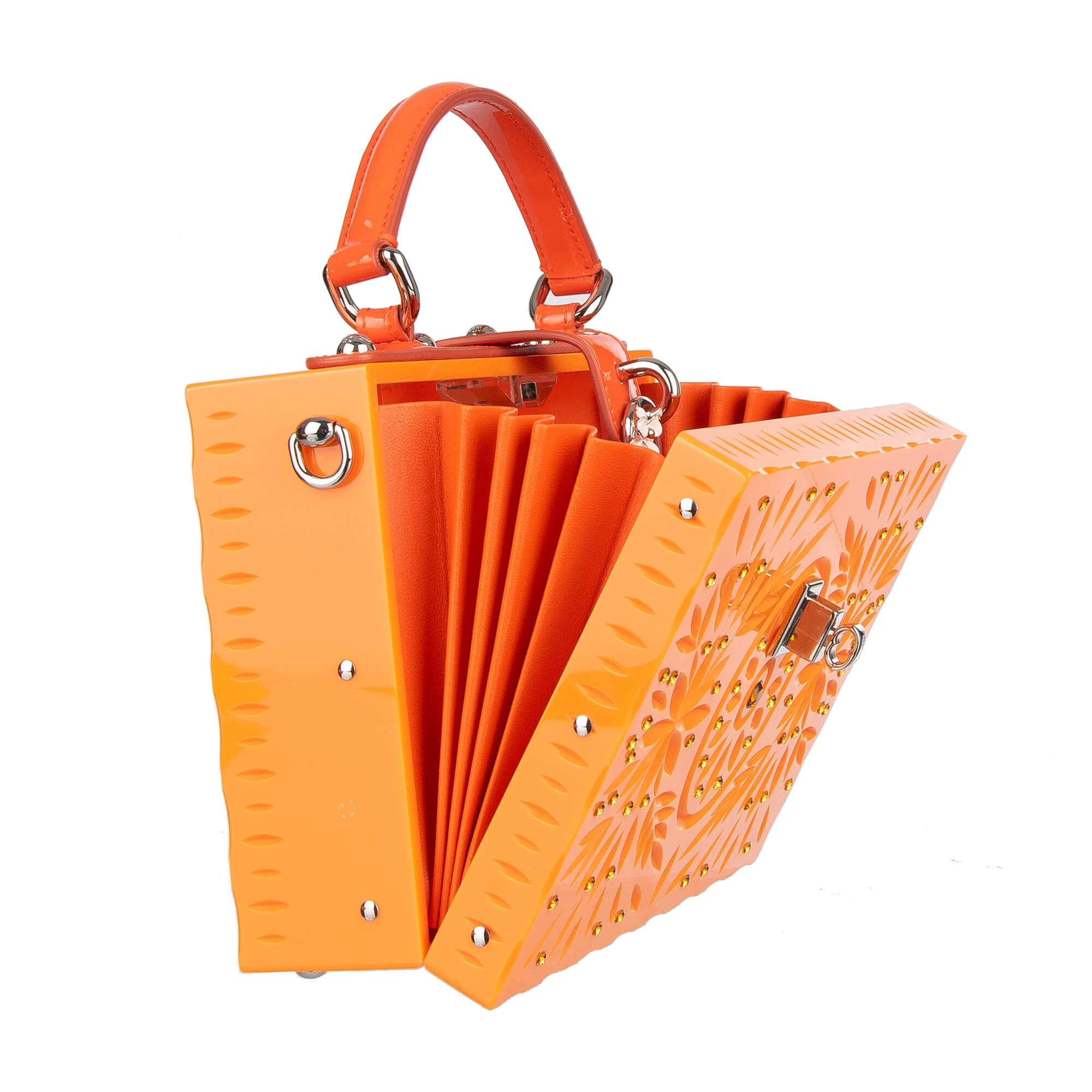 DOLCE & GABBANA Crystals Plexiglas Cinderella DOLCE BOX Bag Clutch Orange 09016