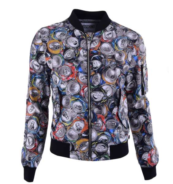 Bomberjacke aus Nylon mit Aufdruck von Getränkedosen von MOSCHINO COUTURE