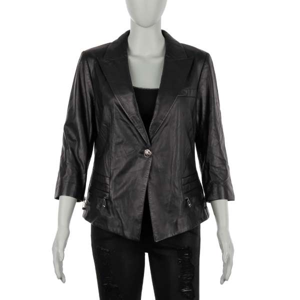  Leather Jacket ROSE DIAMOND with PP Logo on the back in black by PHILIPP PLEIN COUTURE