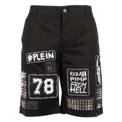Unilateral Logo Skull Stud Shorts Black XL