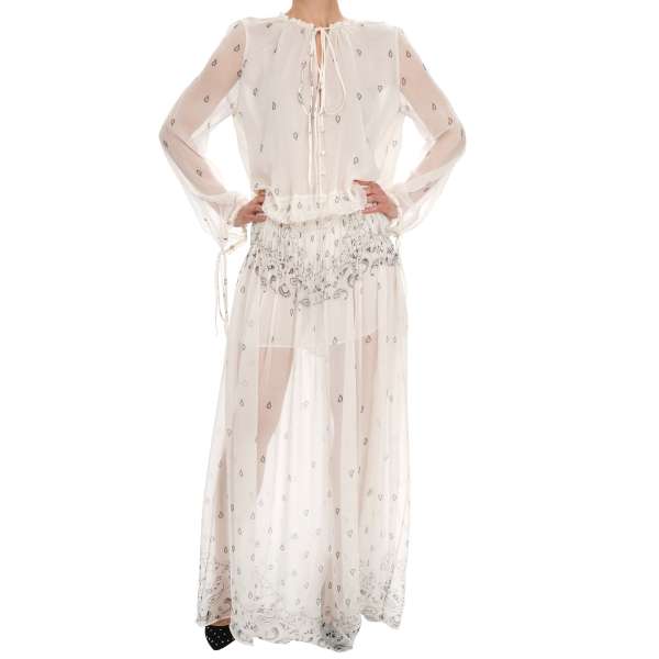 Maxi silk chiffon paisley pattern sheer dress lace closure by AMIRI
