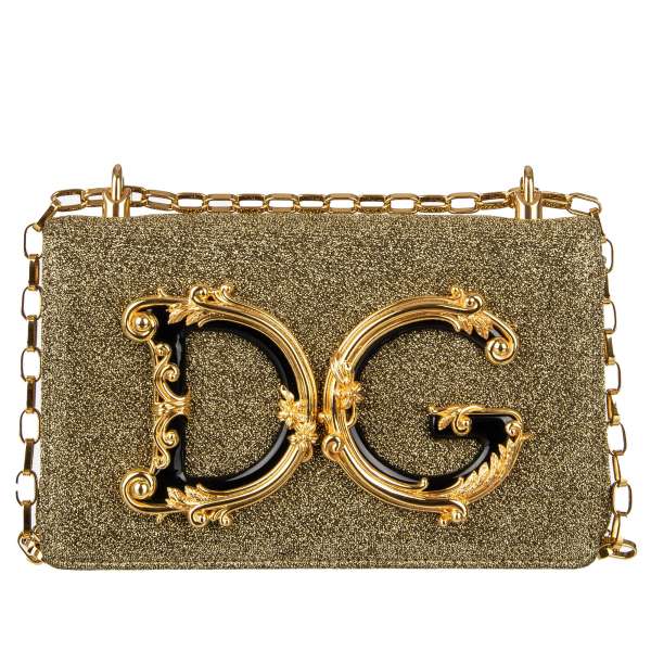 Clutch / Crossbody Bag DG GIRLS made of soft lurex with a large enameled baroque style DG Logo and vintage chain strap by DOLCE & GABBANA