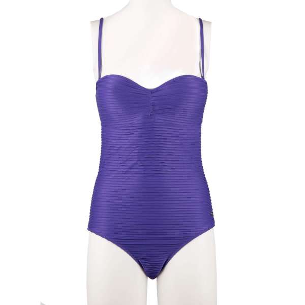 Lined one piece swimsuit with striped structure and logo plate by EMPORIO ARMANI Swimwear