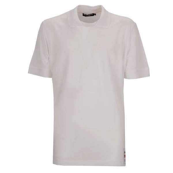 Cotton Polo Shirt with New Vintage Denim Crown DG Logo in white by DOLCE & GABBANA