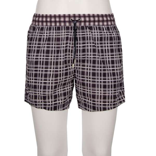 Checked Swim shorts / Board shorts with pockets, expandable buttons and built-in-brief by DOLCE & GABBANA Beachwear