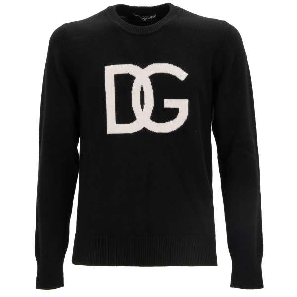 Sweater / Pullover aus Schurwolle mit DG Logo in Schwarz und Weiß von DOLCE & GABBANA