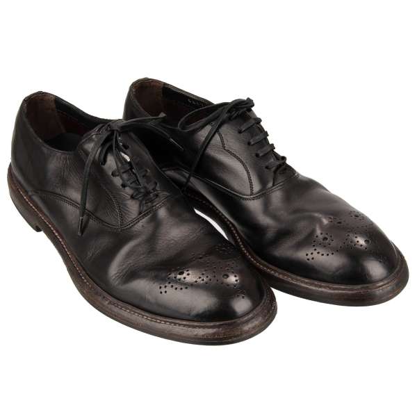 Leather derby shoes OXFORD with lace closure and decorative components in black by DOLCE & GABBANA