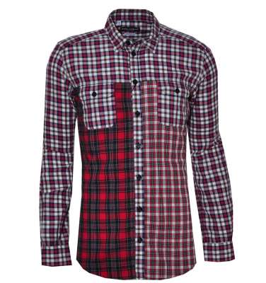 Patchwork Cotton Shirt SICILIA with Check Print Red 38 15