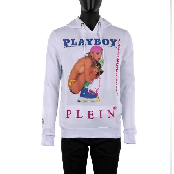 Hoody with a print of a magazine cover of Julie Clark with embroidery at the front and embroidered 'Playboy Plein' lettering at the back by PHILIPP PLEIN x PLAYBOY