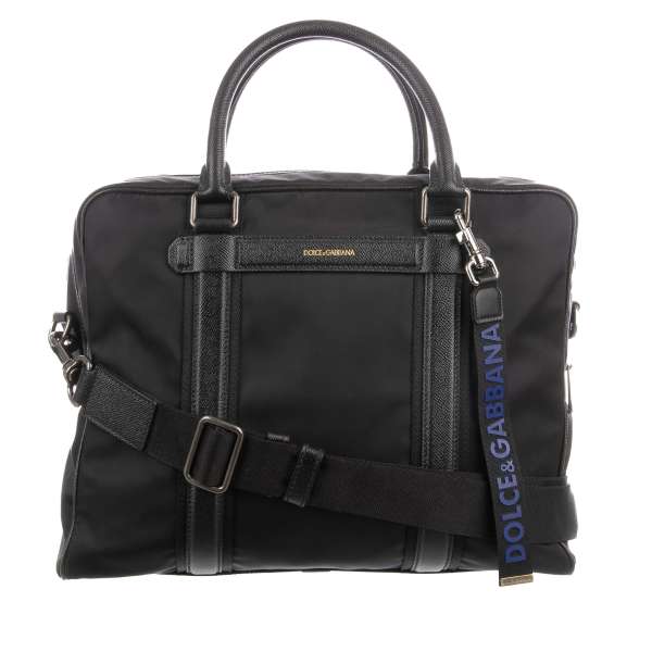 Große Business Tasche / Aktentasche aus Nylon mit Leopard Print, Leder Details und Logo Schild von DOLCE & GABBANA