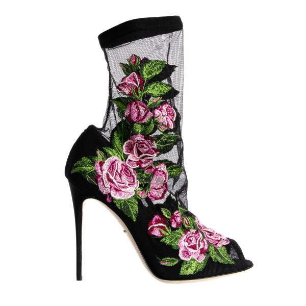 Peep Toe Pumps BT mit Socken aus Nylon mit Rosen Stickerei von DOLCE & GABBANA Black Label