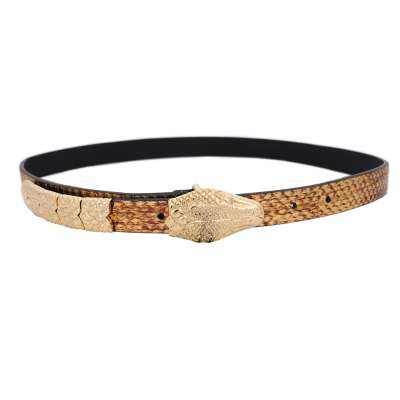 Rider Metal Snake Leather Belt Gold 80 32