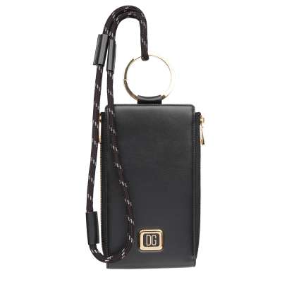 DG Logo Shoulder Bag Credit Card Etui Leather Wallet Black