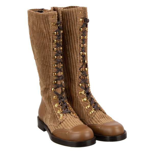 Corduloy and leather Boots PERUGINO in brown by DOLCE & GABBANA