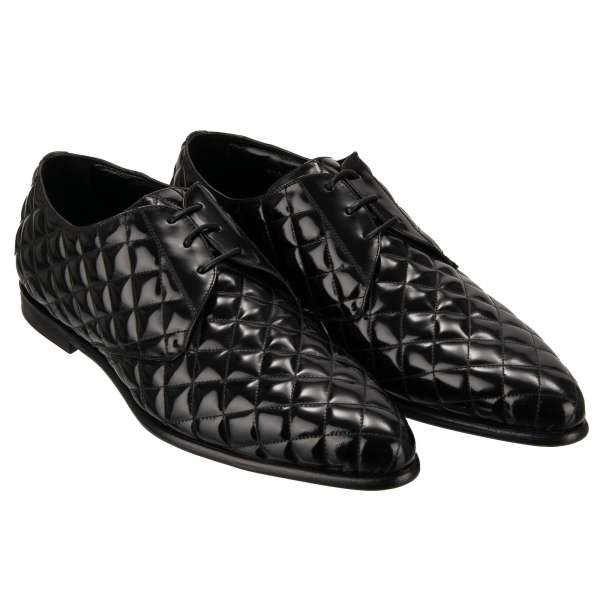 Classic leather derby shoes COPERNICO with qulted stitching in black by DOLCE & GABBANA