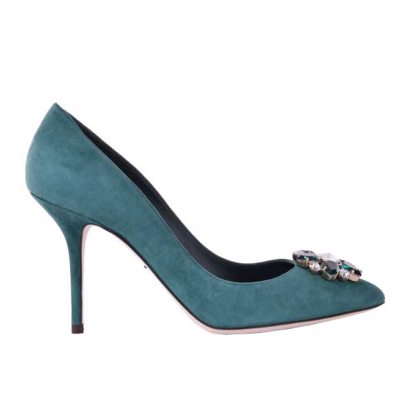 Suede Pumps BELLUCCI with a front crystals brooch by DOLCE & GABBANA Black Label