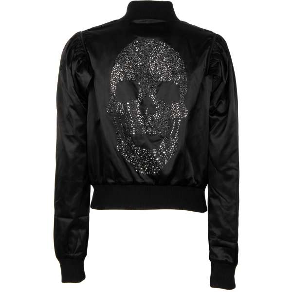 Nylon SWEET Jacket with Swarovski embellished crystals Skull in black by PHILIPP PLEIN COUTURE