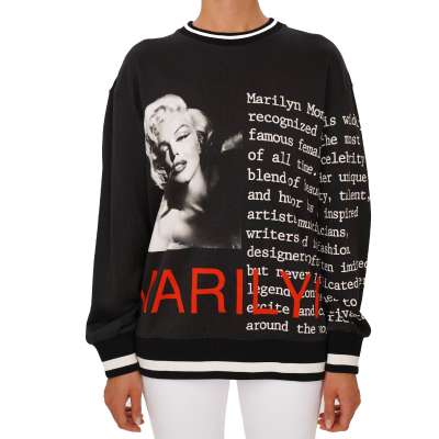 Marilyn Monroe Print Oversize Pullover Schwarz Weiß Rot 36 XS S 