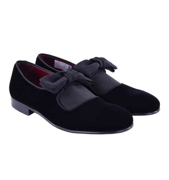 Velour slip-on shoes MILANO with sewn silk bow tie by DOLCE & GABBANA Black Label