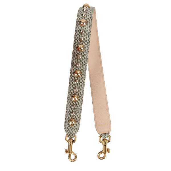 Dauphine and snake leather bag Strap / Handle with studs pearl applications in beige, gray, blue and gold by DOLCE & GABBANA
