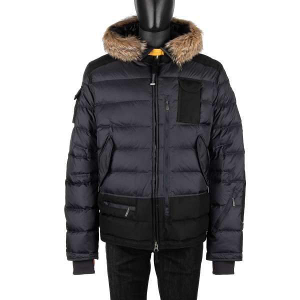 Down filled Ski Jacket SKIMASTER made of nylon-polyurethane taffeta with a detachable real fur trim, hood and many pockets in Ninetron Black