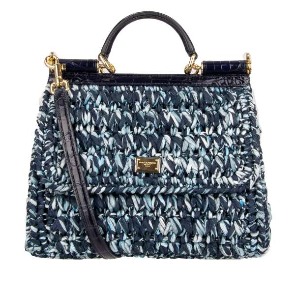 Woven Tote / Shoulder Bag SICILY with crocodile leather details and DG logo plate by DOLCE & GABBANA