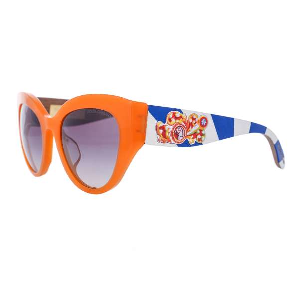 Cat Eye Sunglasses DG 4278 with Carretto pattern and wood elements in orange, blue and white by DOLCE & GABBANA