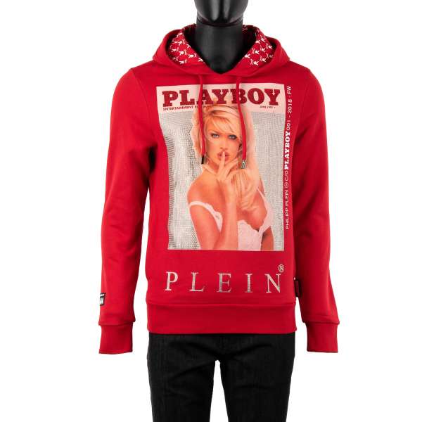 Hoody with a crystals graphic print of a magazine cover of of Victoria Silvstedt at the front and crystals embellished 'Playboy Plein' lettering printed at the back by PHILIPP PLEIN x PLAYBOY