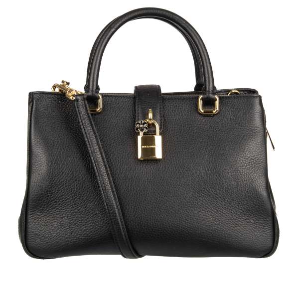 Classic leather Tote / Shoulder Bag with dividers, double handles and decorative padlock with logo by DOLCE & GABBANA