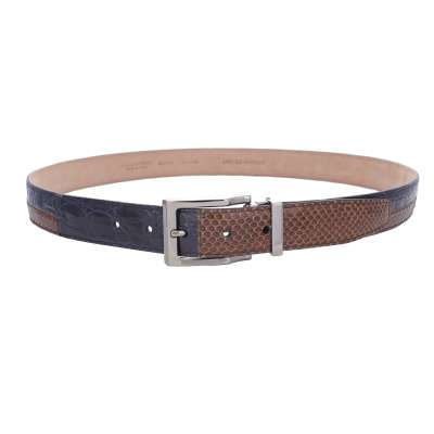 Metall Rollschnalle Kroko Schlange Leder Gürtel Braun Blau 95 38