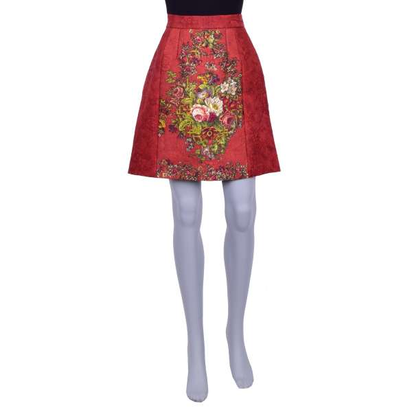 Silk Jacquard skirt with flowers and golden keys print by DOLCE & GABBANA Black Label