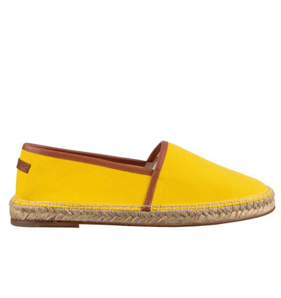 Linen canvas Espadrilles PORTOFINO with leather details and logo by DOLCE & GABBANA Black Label