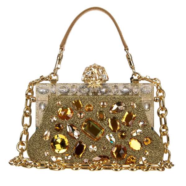Lurex clutch / evening bag VANDA with Crystals, leather strap, chain strap and crystals embellished frame by DOLCE & GABBANA