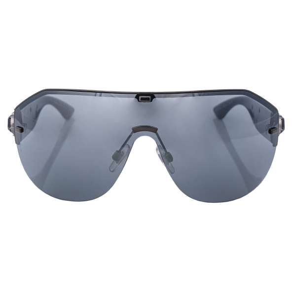 Oversize gespiegelte Wrap Sonnenbrille DG 2150 beschmückt mit Kristallen und Logo in schwarz von DOLCE & GABBANA