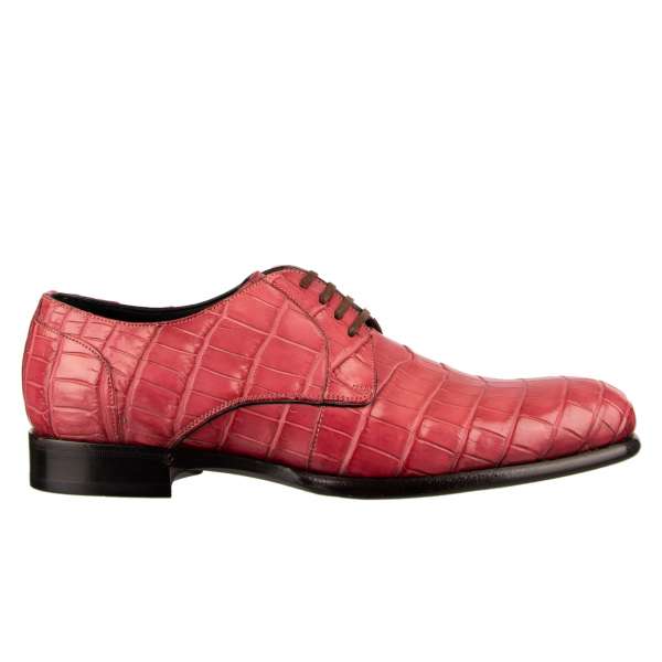 Very exclusive and rare, formal crocodile leather derby shoes SIENA in pink by DOLCE & GABBANA