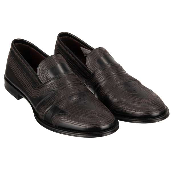 Leather loafer shoes MICHELANGELO with embroidery in black by DOLCE & GABBANA