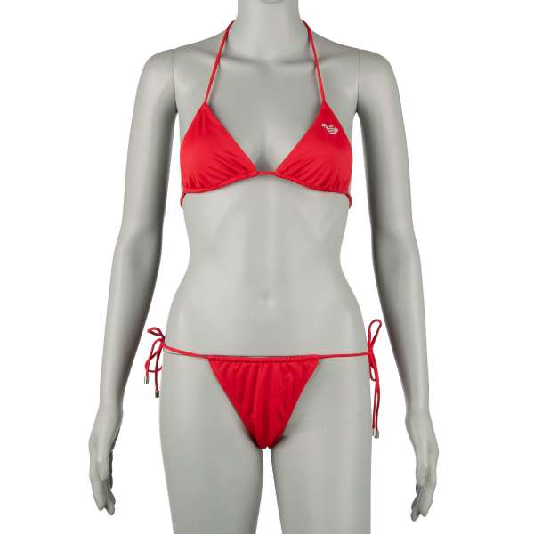 Bikini consisting triangle bra with logo combined with Brazilian briefs with drawstrings with logo by EMPORIO ARMANI Swimwear