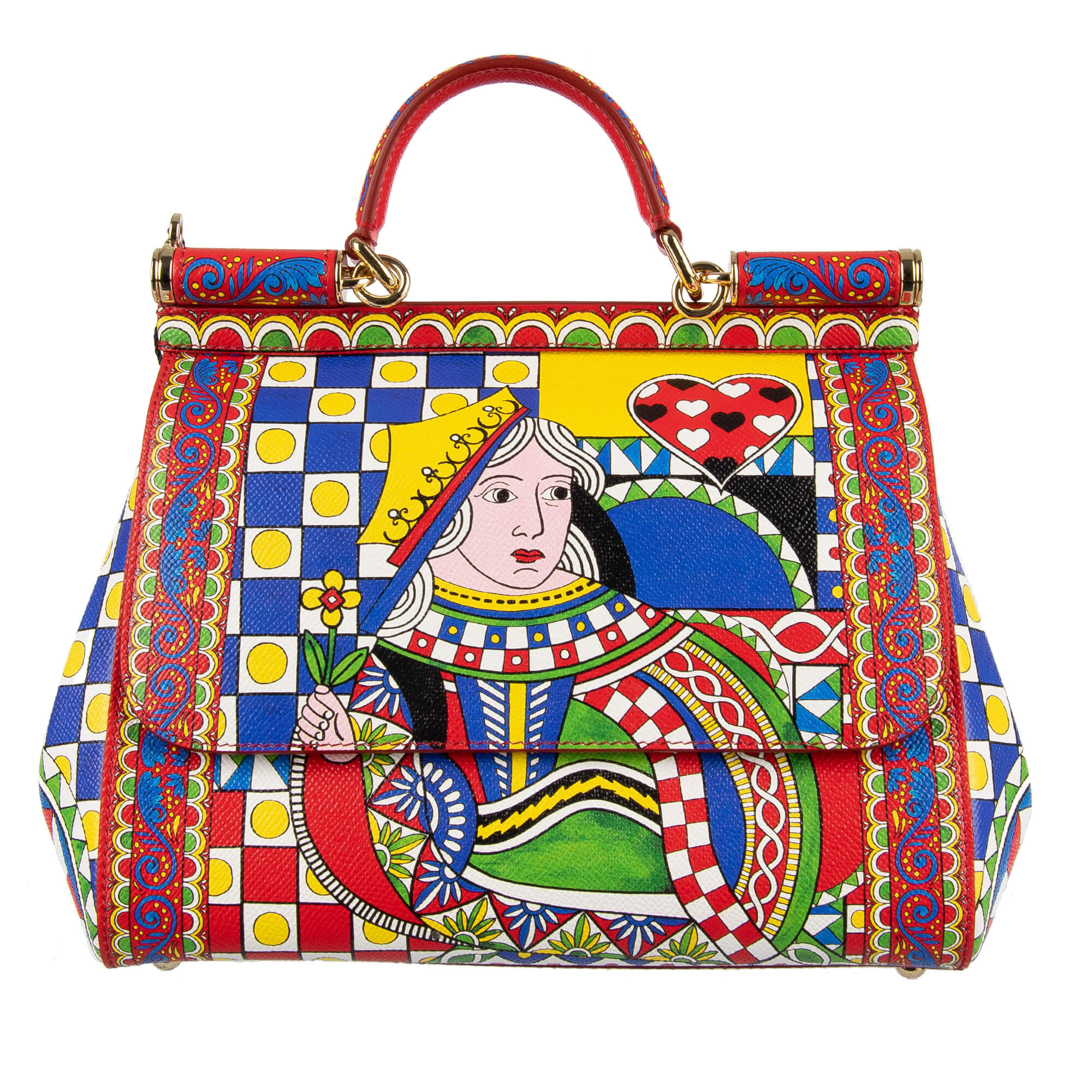 Dolce & Gabbana Tote Bag SICILY Medium with Carretto Siciliano Print Red  Blue