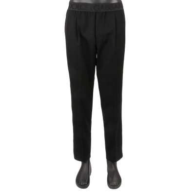 Virgin Wool Dress Trousers with Elastic DG Logo Waistband Black 52 L